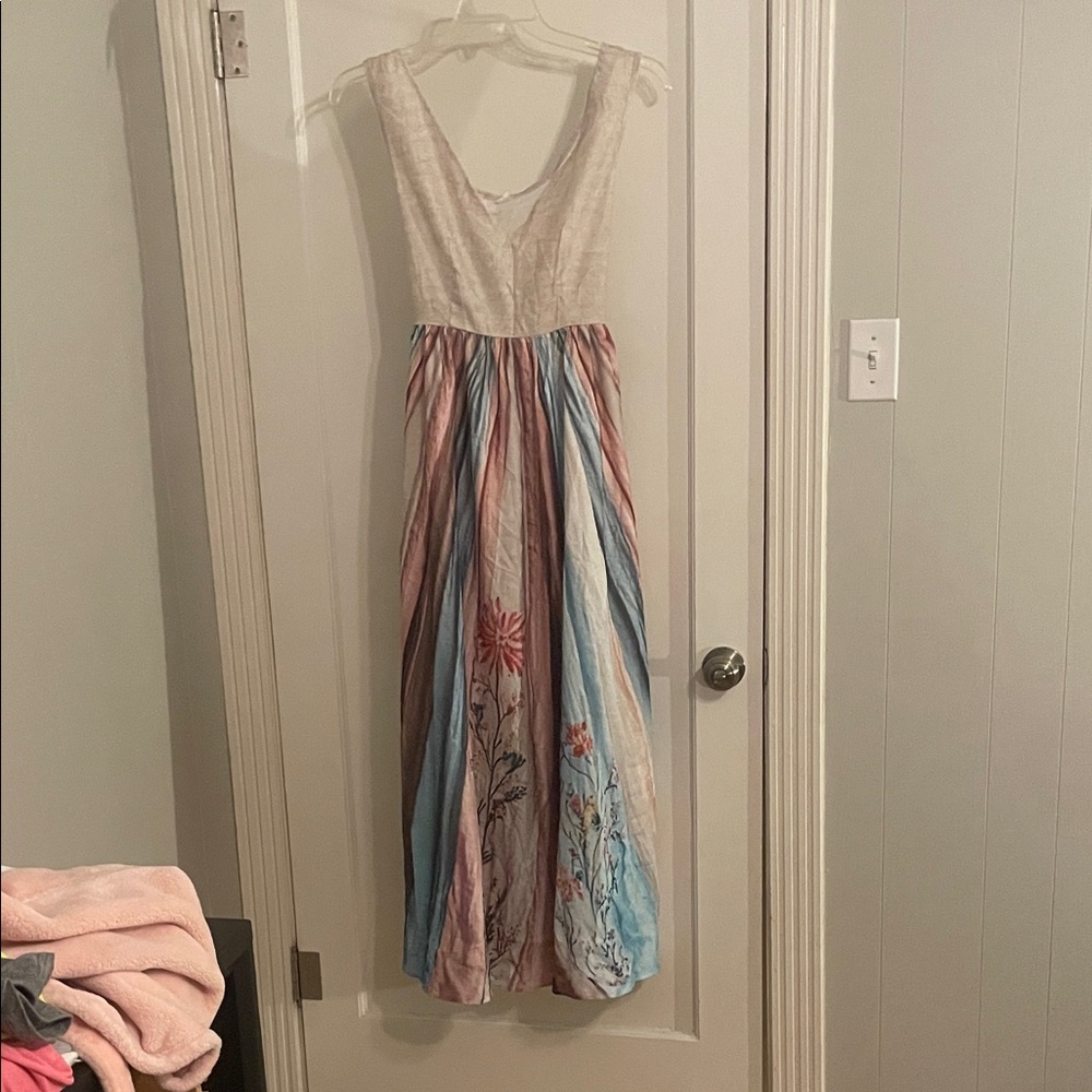 Floral Cream and Blue Maxi Dress